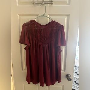 Torrid Size 2X Maroon Short Sleeved Blouse with Lace